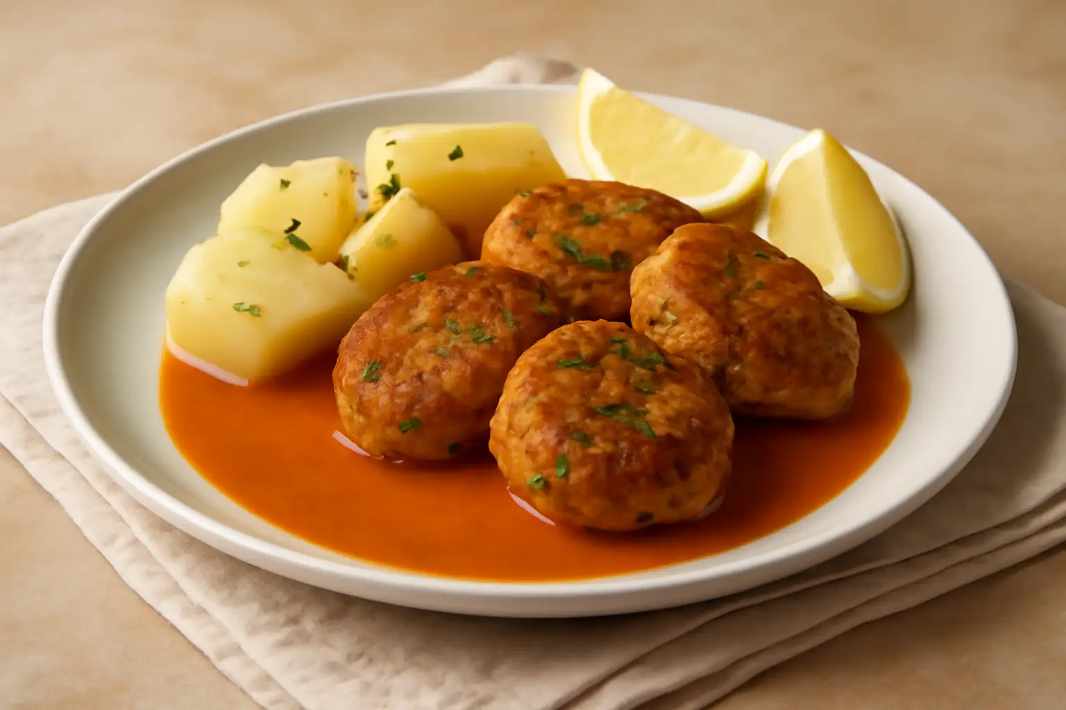 chiftele-de-peste-si-calamar-cu-sos-thai-red-curry.webp exemplu de porție de rețetă pentru o persoană